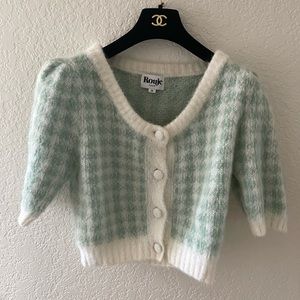 Rouje Pastel Green Gingham Cardigan Small 36